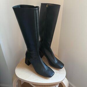 Svegan Black Vegan Leather Knee High Boots